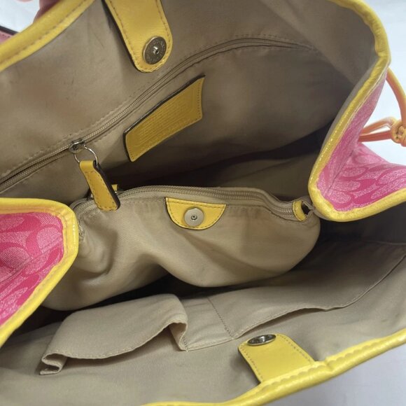 Coach Women’s Signature Carryall Bag – Yellow/Pink – Style F22908 - Picture 4 of 16